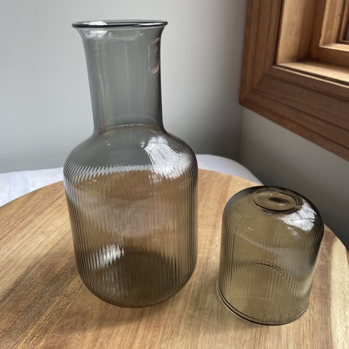 Gray ribbed glass carafe - 2, pc