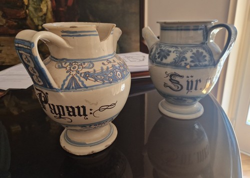 Antique pharmacy jugs pair - pharmacy,